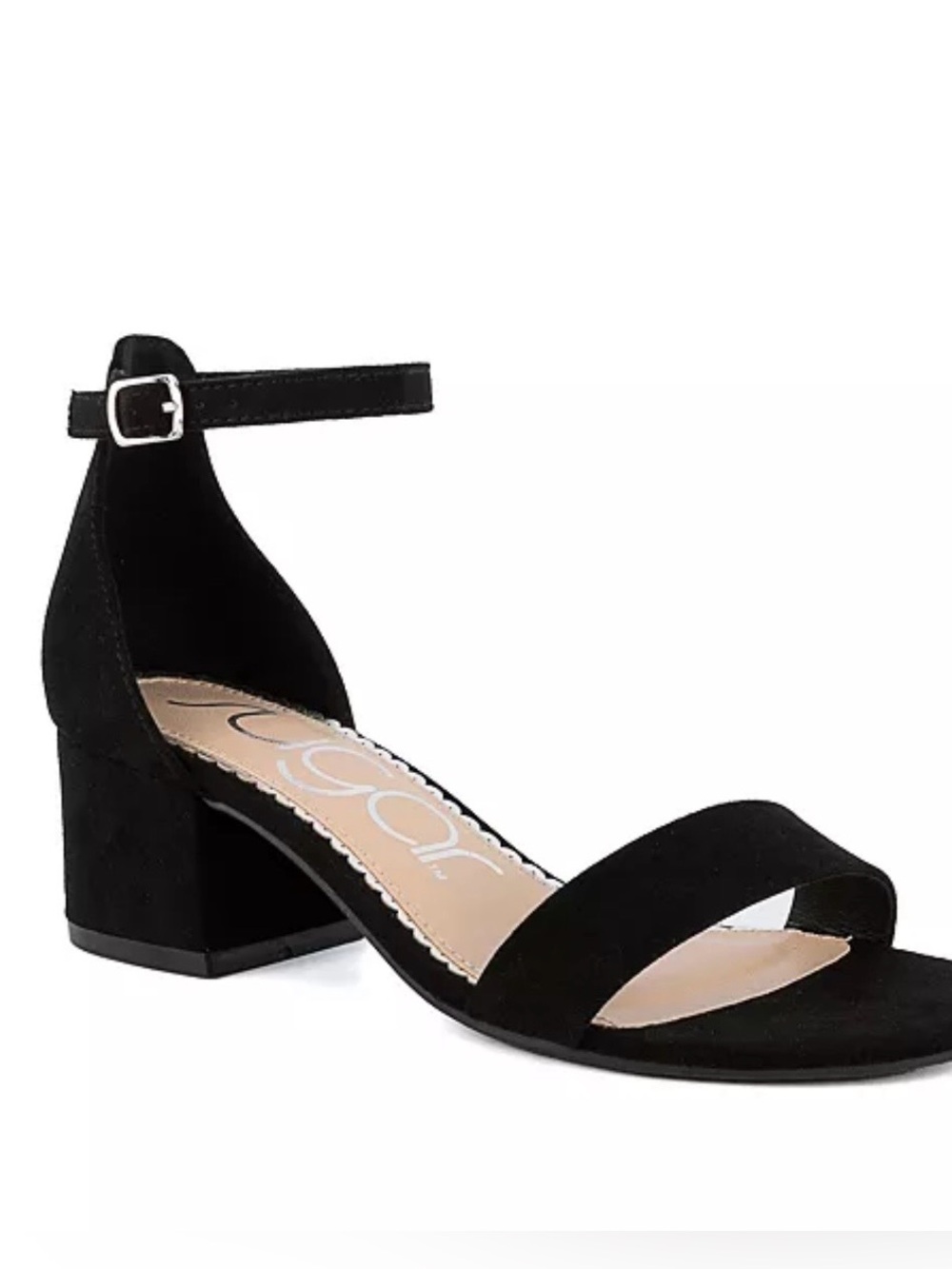 Sugar Black Suede Block Heel Ankle Strap Sandals 10W